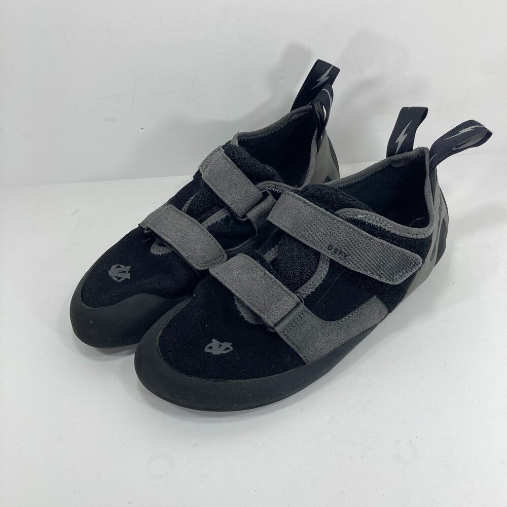 Evolv Defy Rock Climbing Shoes 10.5 EU 44 Black Gray Double‎ Strap